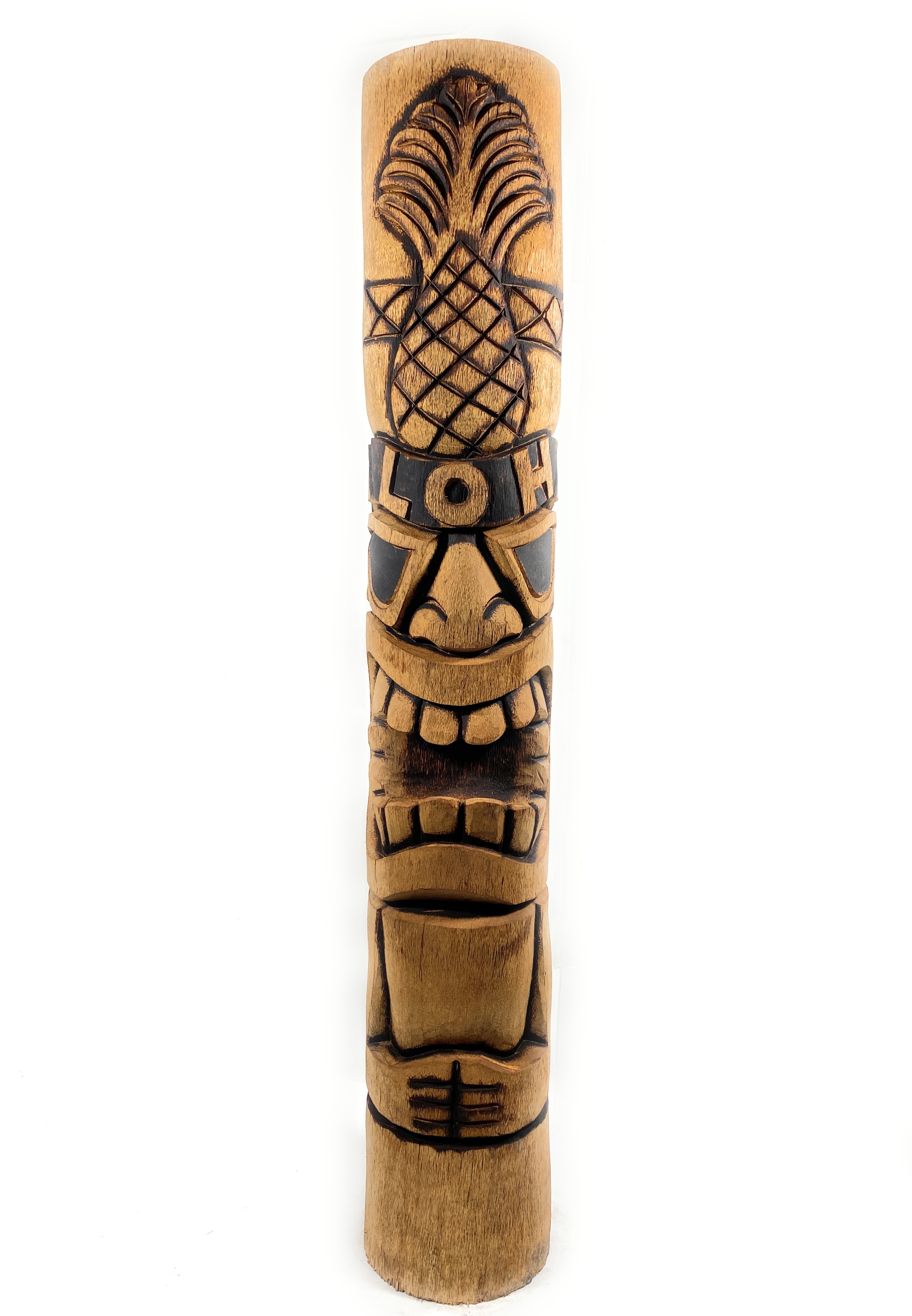 Hospitality Outdoor Tiki Totem 60" w/ Aloha Pineapple - Burnt Finish | #lbj3026150b Hospitality Outdoor Tiki Totem 60" w/ Aloha Pineapple - Burnt Finish | #lbj3026150b